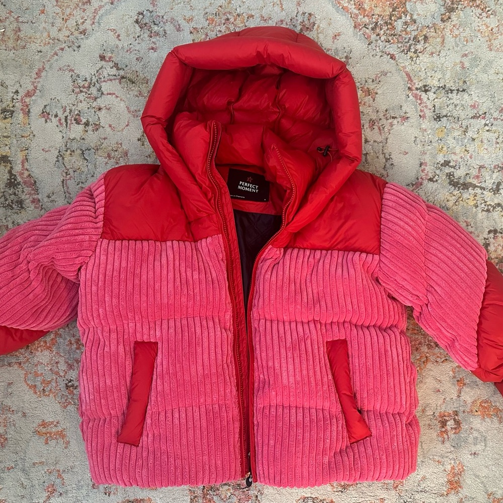 NWT Perfect Moment Azalea Pink and Red Zao Short Down Jacket (SMALL)